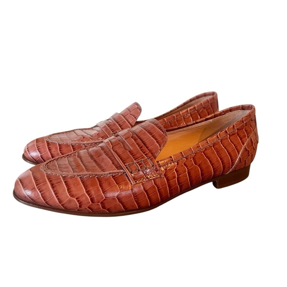 J Crew Womens Academy penny loafers in croc-embossed leather jasmine frost